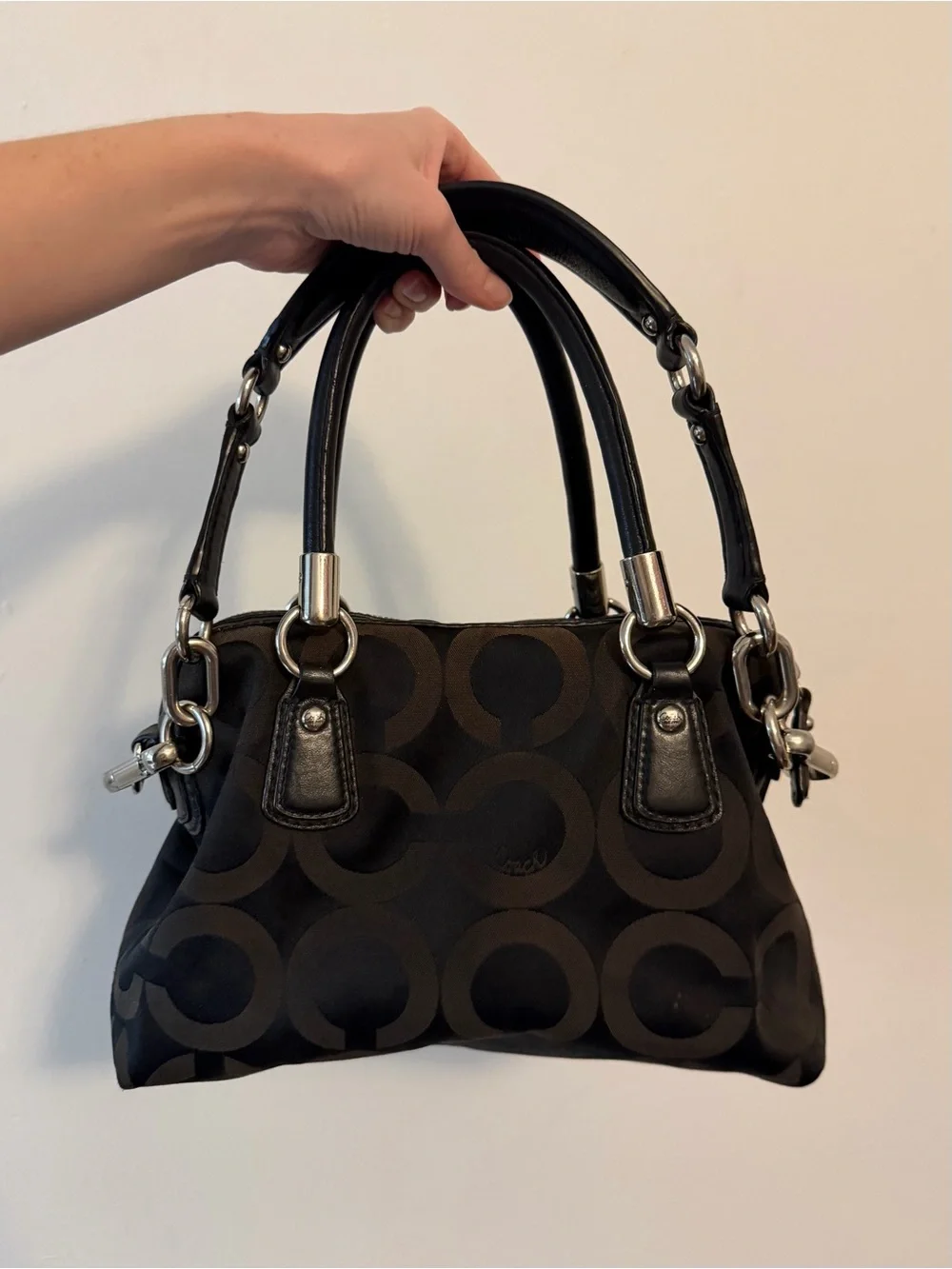 Coach Black and Brown Signature Satchel with Turn-Lock Detail
